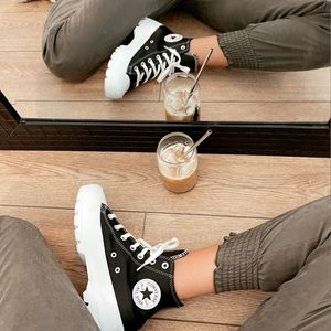 Black Leather Rugged Platform Converse